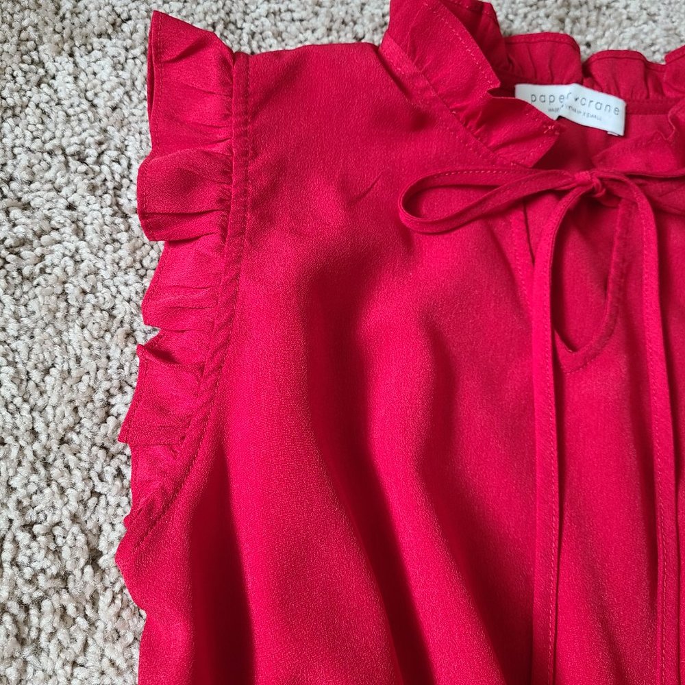 Red Ruffle Ribbed Blouse XS - Picture 3 of 10